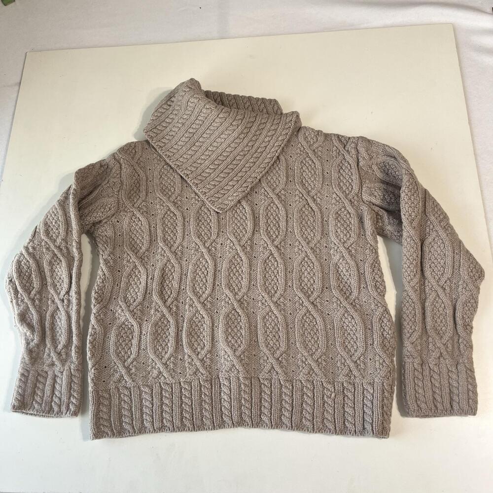 Blarney Sweater VTG Large Beige Merino Wool Aran Cable Knit Turtleneck Ireland